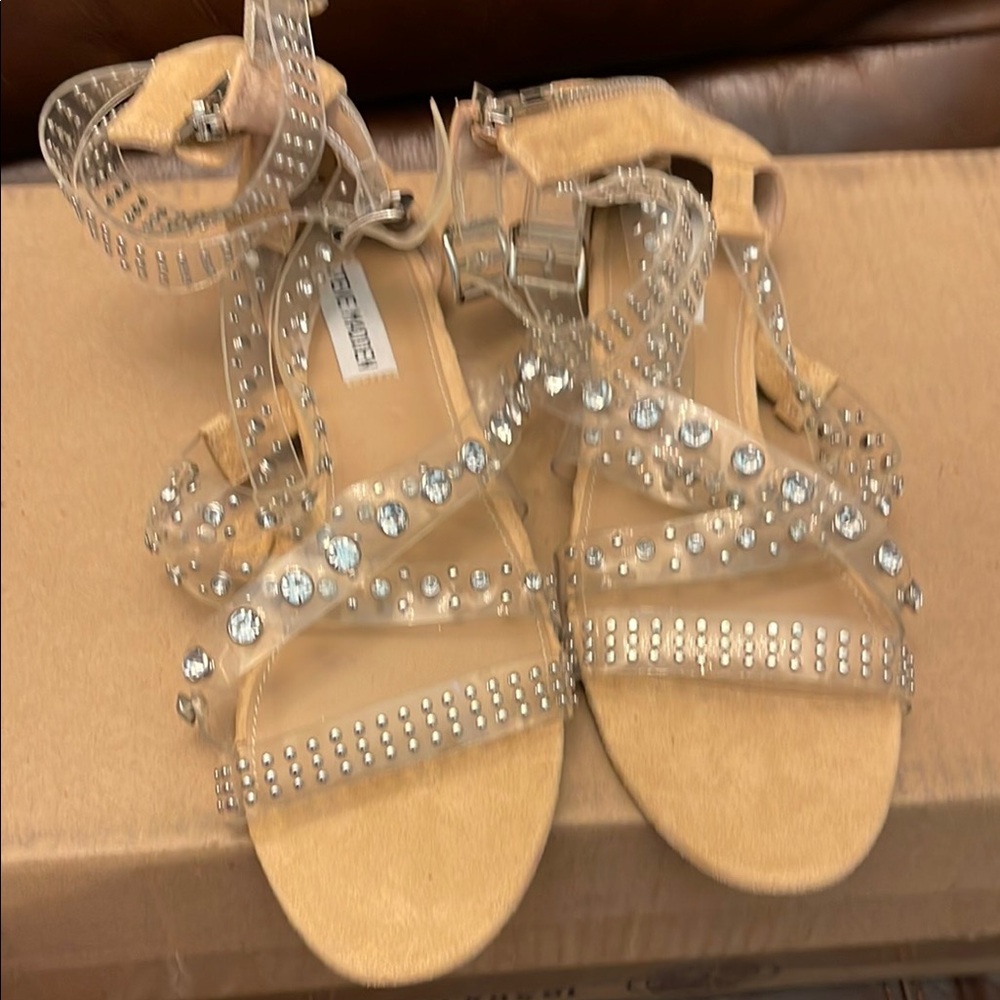 Steve Madden Tan Sandals with Silver Accents